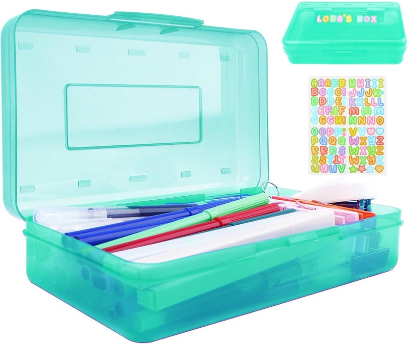 JIOMULIG Mint Green Hard Pencil Case Plastic Large Capacity Clear Pencil Box Crayon Box Organizer 1 Pack Storage Container Organizer Boxes for Pens School Stylish Art Office Supplies Storage Medium for Boys - Image 1